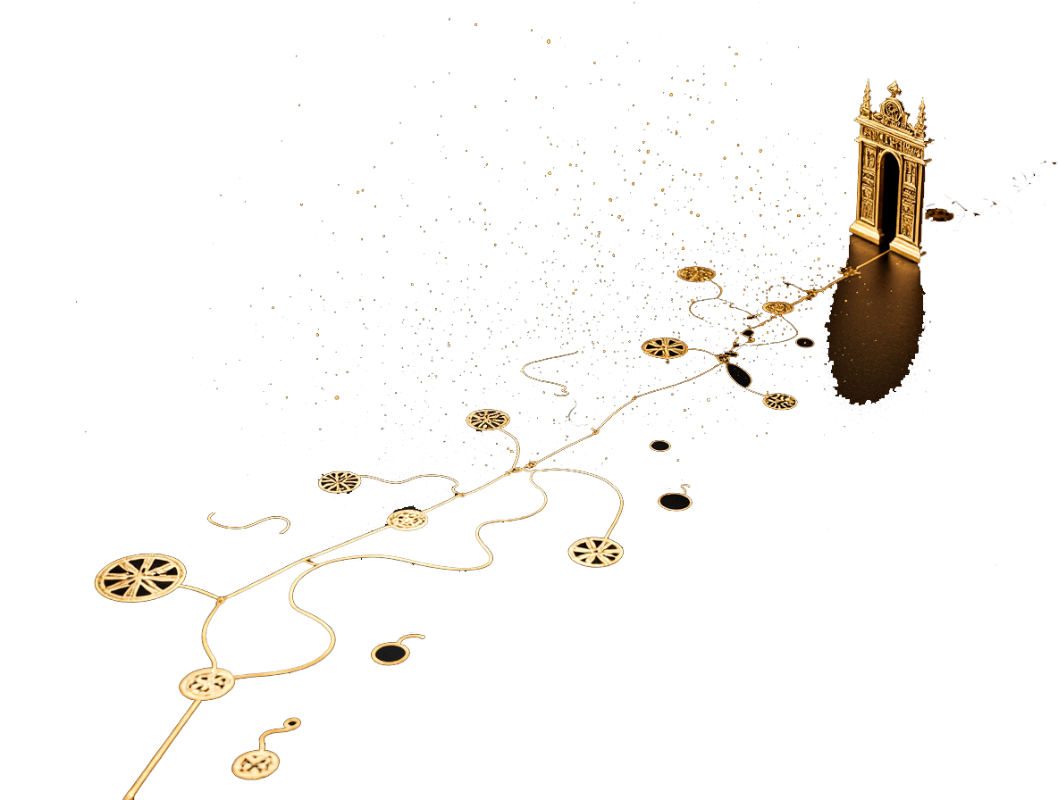 Caminho dourado conduzindo ao portal da ressonância